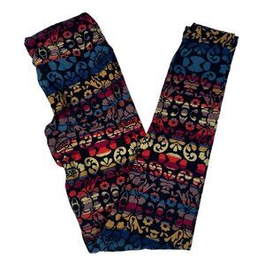 LuLaRoe Striped Black Red Yellow Blue Floral Pattern Leggings One Size OS